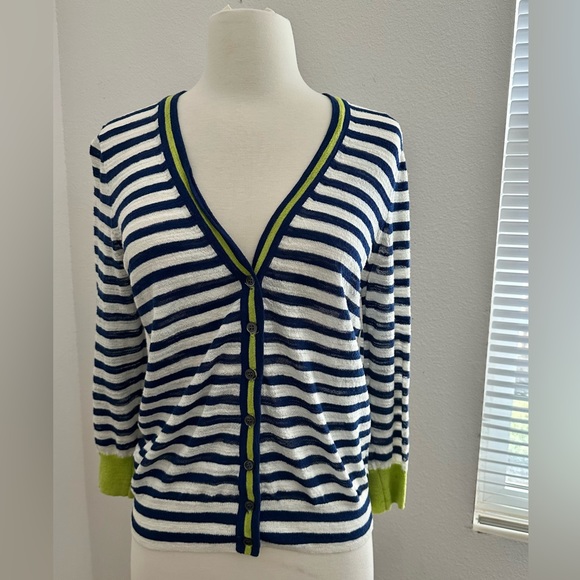 J. Crew, Navy/White Striped Cardigan Sweater, Size Small - Picture 2 of 6